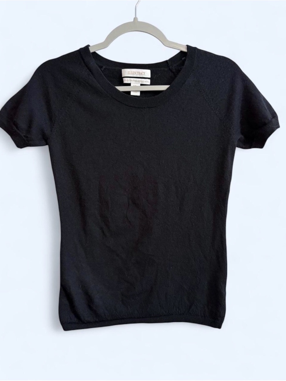 Ellen Tracy Merino Wool Black Short-Sleeve Sweater